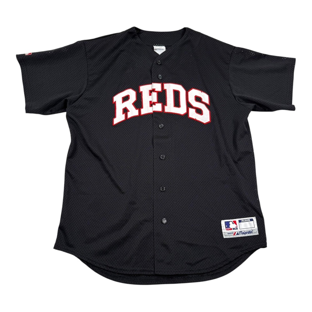 Vtg 90's Cincinnati Reds Large Black Batting Jersey Team Issue White Majestic